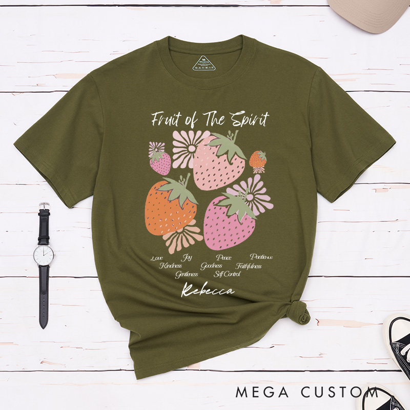 Personalized the Fruit of the Spirit Cotton T-Shirt with Name Christian Strawberry Unisex Classic T-Shirt Bible Verse Shirt Religious Faith Based Gift