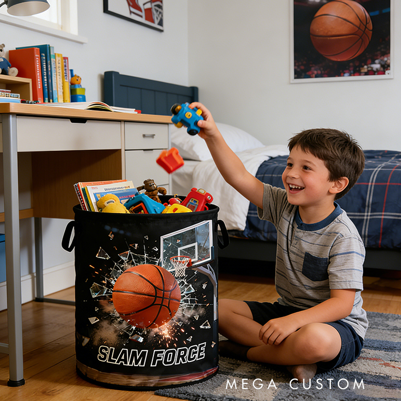 Personalized Slam Force Basketball Storage Basket with Custom Text for Basketball Fans