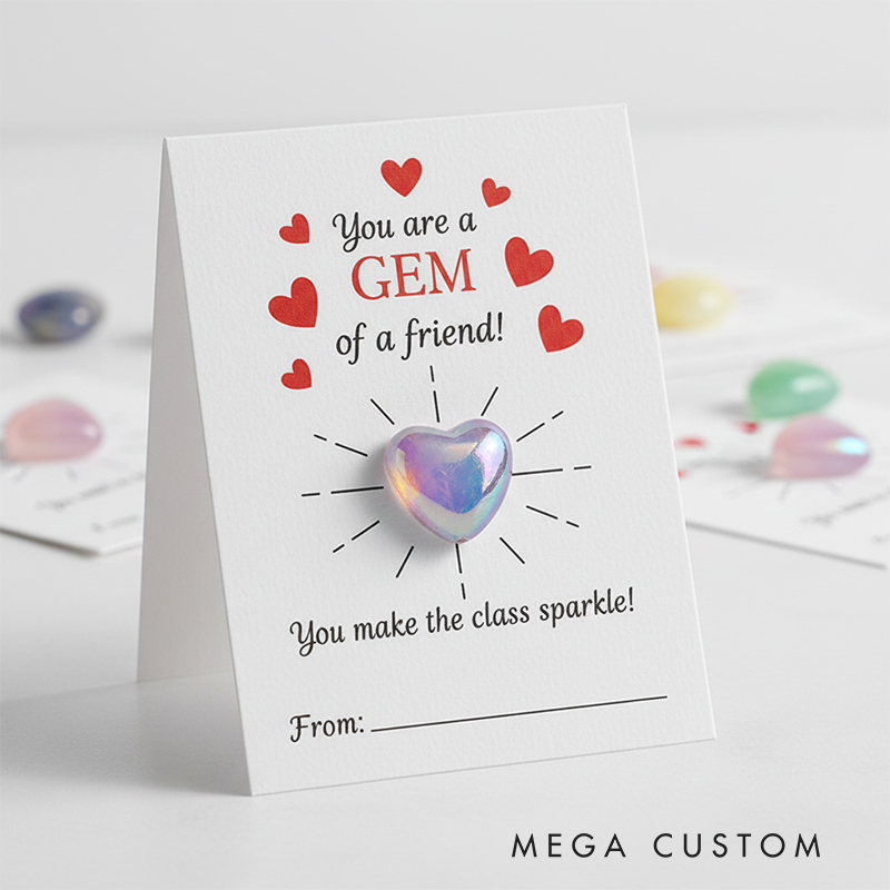 Personalized Valentine’s Gem Card for Kids Acrylic Heart Gift with Card Stock Adhesive Dots