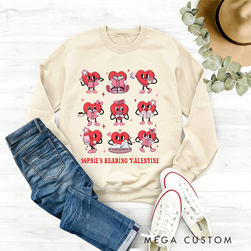 Personalized Bookish Heart Sweatshirt Red Reading Heart for Librarian Sweatshirt with Name Valentines Day Gift for Book Lover Girlfriend Wife Women