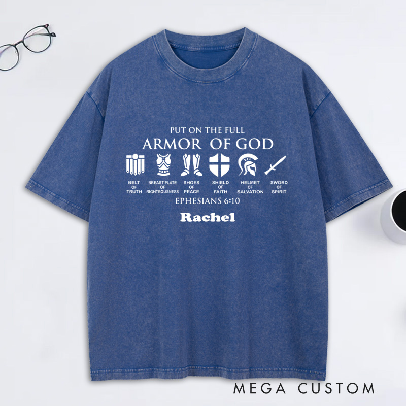 Personalized Armor Of God Washed T-Shirt with Custom Name Funny Knight Tee Christian Shirt Christian Gift Religious Gift for Christian Man
