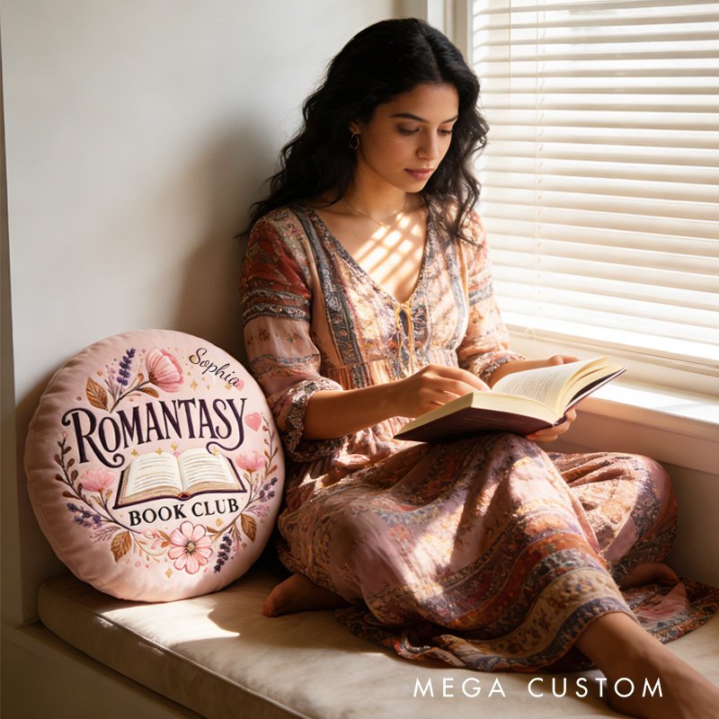 Personalized Romantasy Book Club Throw Pillow Graphic 3D Print Floral Book Pillow Fantasy Bookish Pillow with Name for Kids Boy Girl Gift for Reading Lover