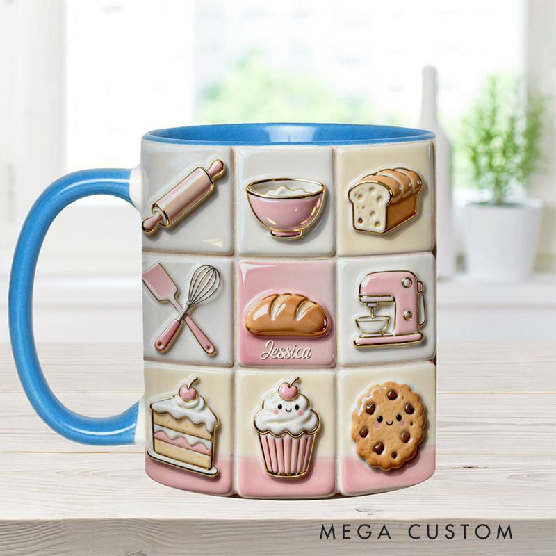 Personalized Love Baking Mug Custom Baking Accent Mug with Name Baking Lover Gift for Her Women