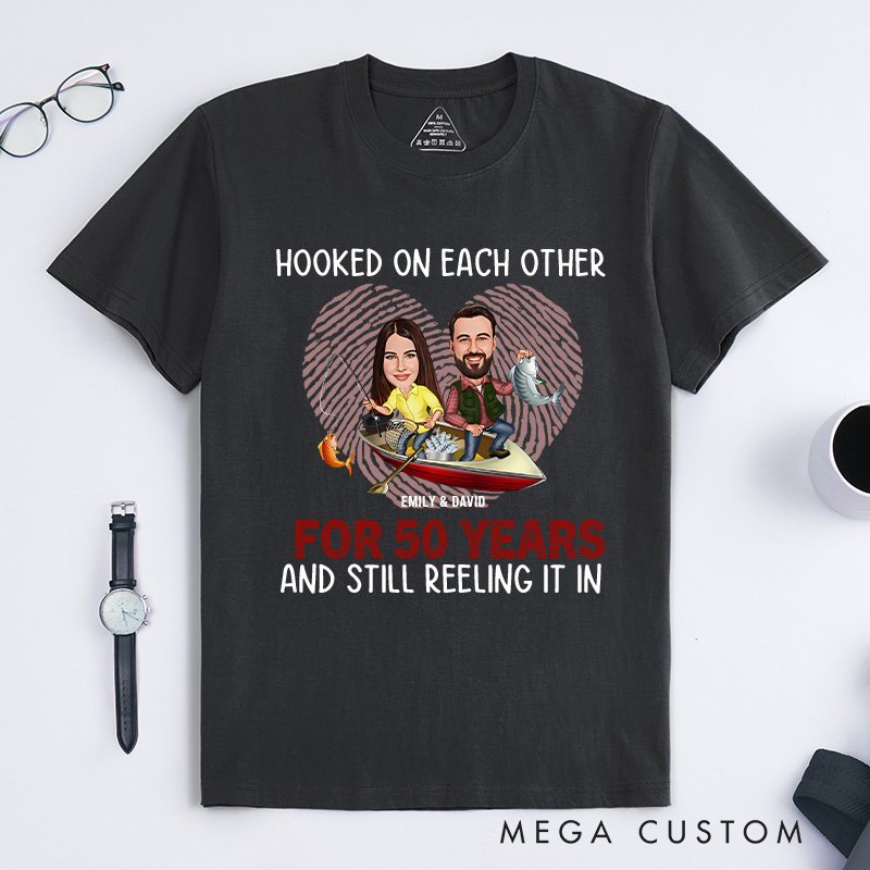 Personalized 50th Anniversary Cartoon Couple Fishing T-Shirt Couple Fishing gift  for Husband Wife