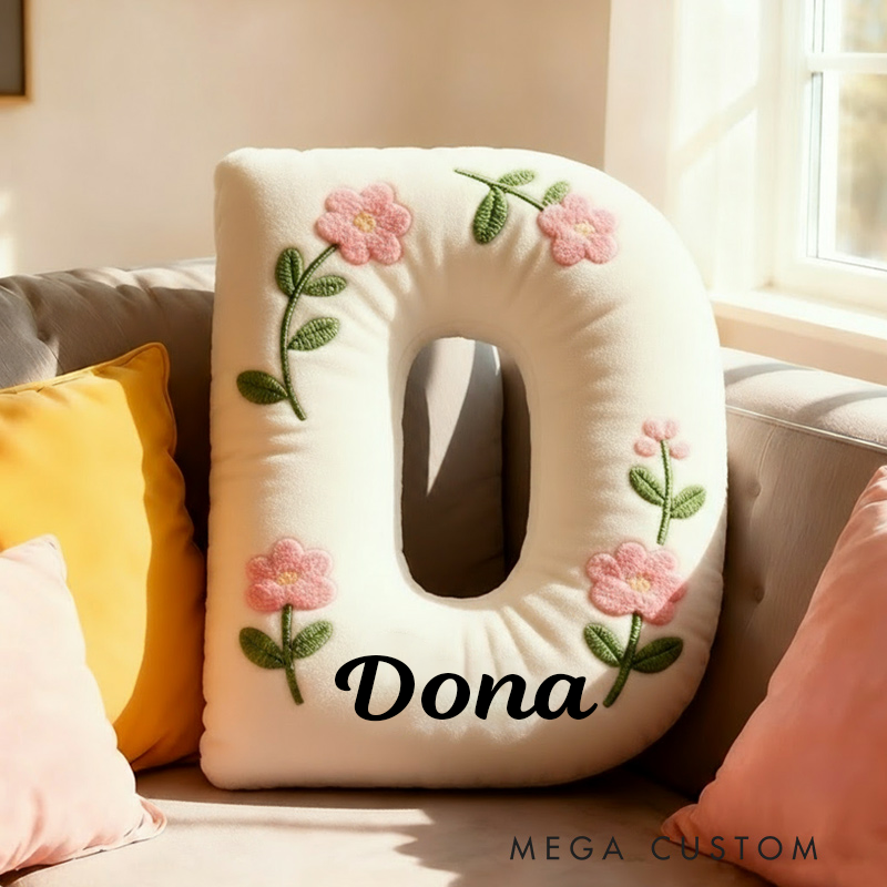 Personalized Cute Flower Letter Pillow Graphic 3D Print Flower Name Pillow for Kids Family Gardening Lover Gift