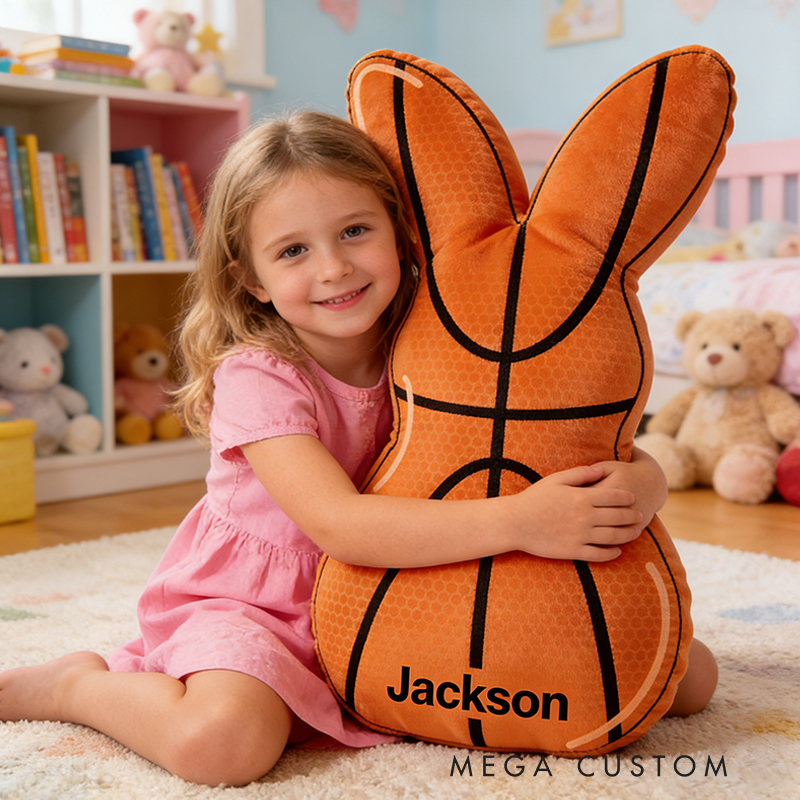 Personalized Easter Basketball Bunny Pillow with Custom Name for Kids Easter Gifts