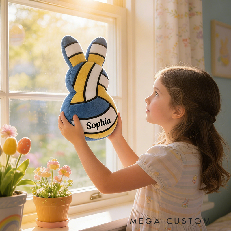 Personalized Easter Volleyball Bunny Pillow with Custom Name for Kids Easter Gifts