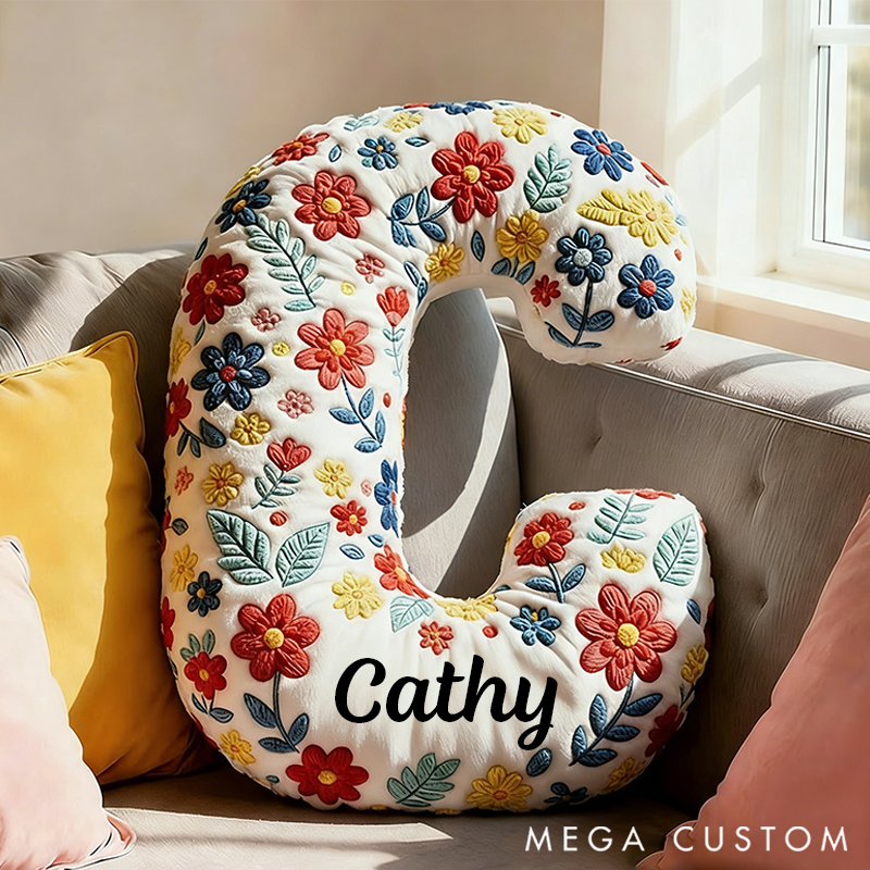 Personalized Letter Pillow with Name Graphic 3D Print Floral Design Custom Double Sided Pillow Gift for Kids Gardening Lovers Gift