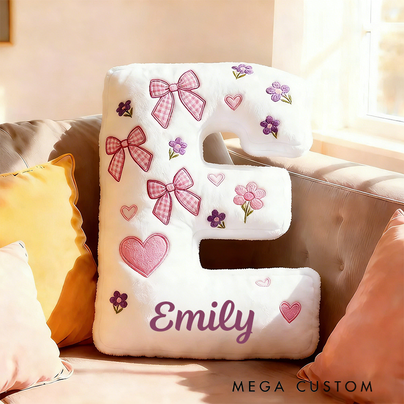 Personalized Flowers Bow Letter Pillow Graphic 3D Print Flowers Heart Bow and Custom Name Pillow for Gardening Lovers