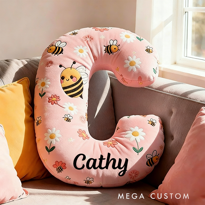 Personalized Letter Pillow with Name Graphic 3D Print Bee Floral Design Custom Double Sided Pillow Gift for Kids Gardening Lovers Gift