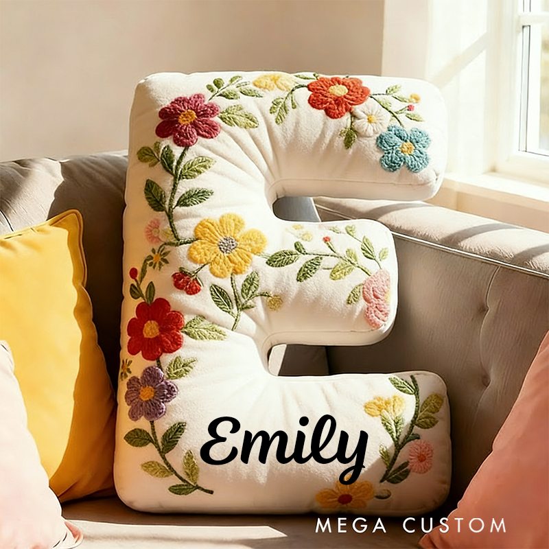 Personalized Letter Pillow with Name Graphic 3D Print Floral Design Custom Double Sided Pillow Gift for Kids Gardening Lovers Gift