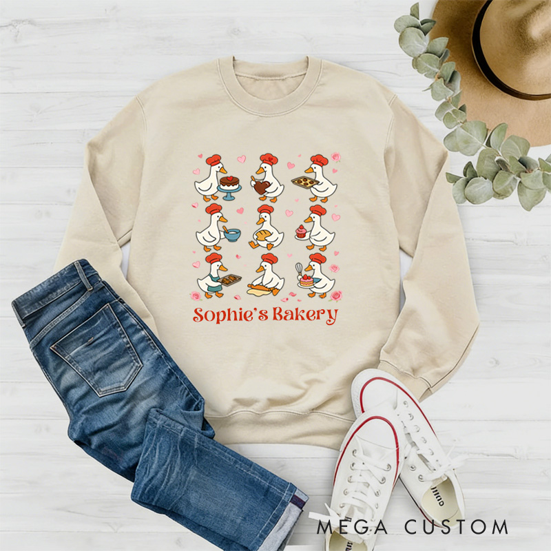 Personalized Christmas Goose Baking Sweatshirt with Name Goose Chef Graphic Sweatshirt Valentine Baking Shirt Cozy Valentine's Day Gift for Women Baking Lover Her