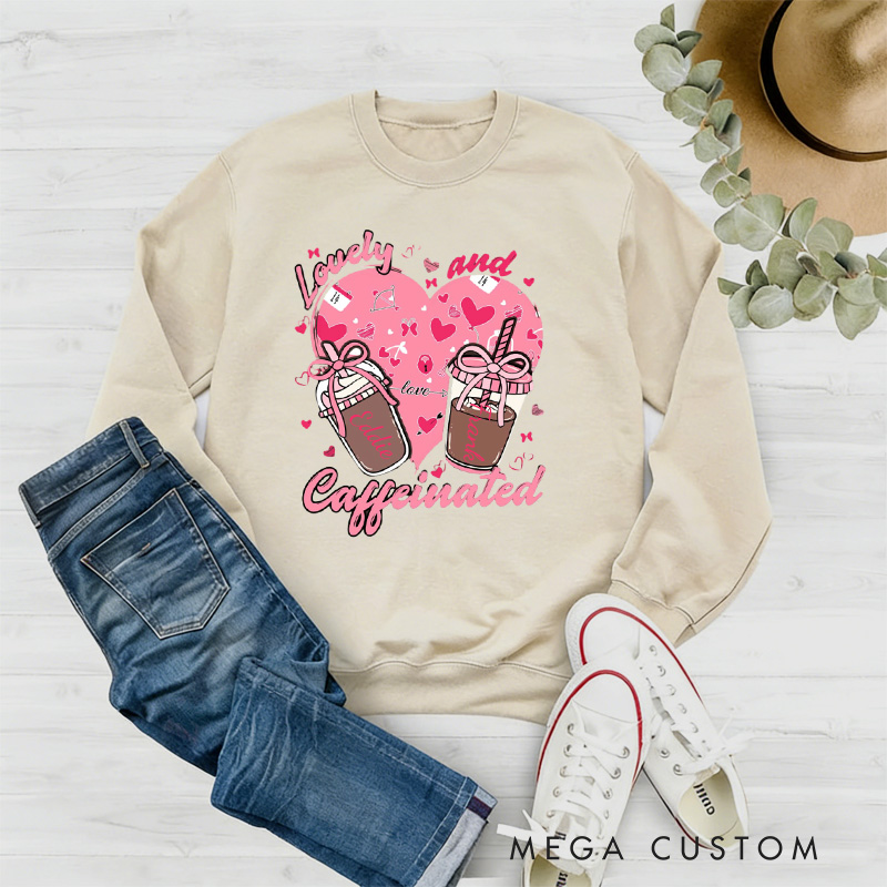 Personalized Valentine Coffee and Caffeinated Sweatshirt with Name Xoxo Sweatshirt Valentine Baking Shirt Cozy Valentine's Day Gift for Women Baking Lover Her