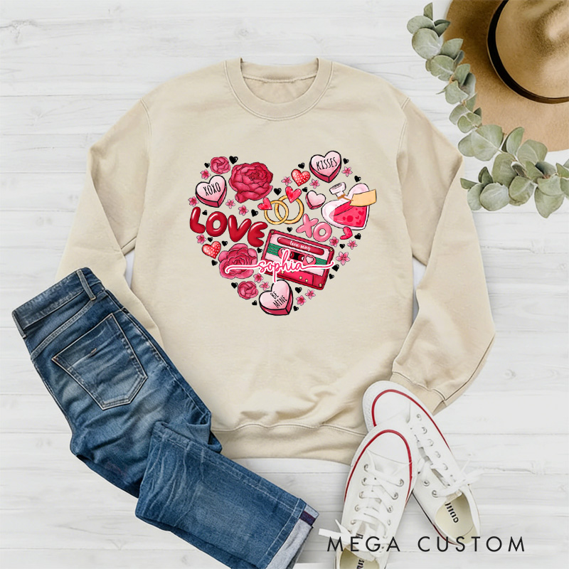 Personalized Heart Valentine Sweatshirt with Name Cookie Heart Sweatshirt Valentine Baking Shirt Cozy Valentine's Day Gift for Women Baking Lover Her