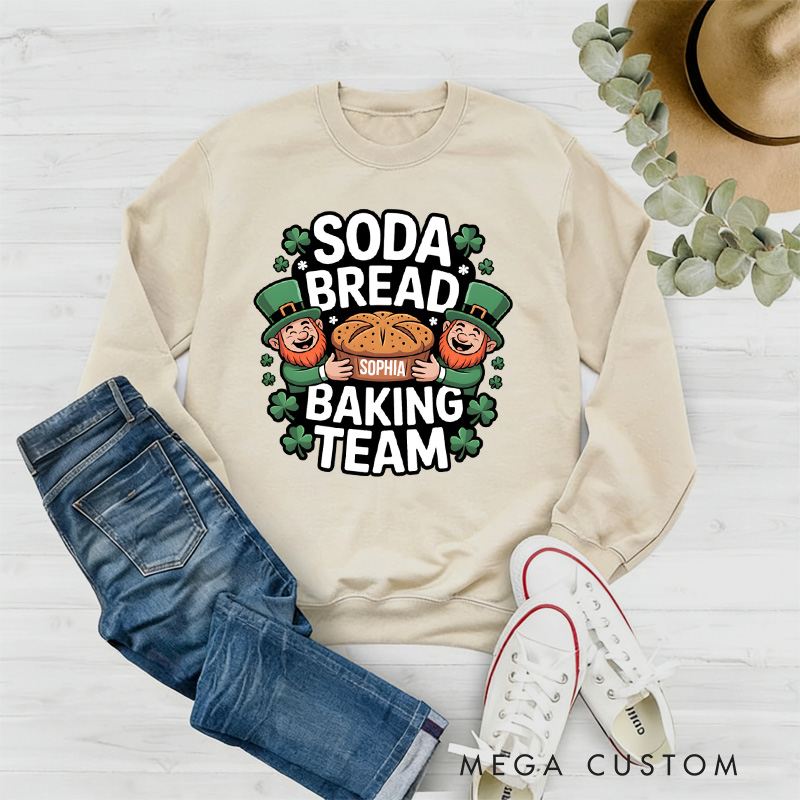 Personalized Soda Bread Baking Team Sweatshirt Lucky Baking Sweatshirt with Name St. Patrick Day Irish Baker Sweatshirt Gift for Baking Lover Irish Friends Gift