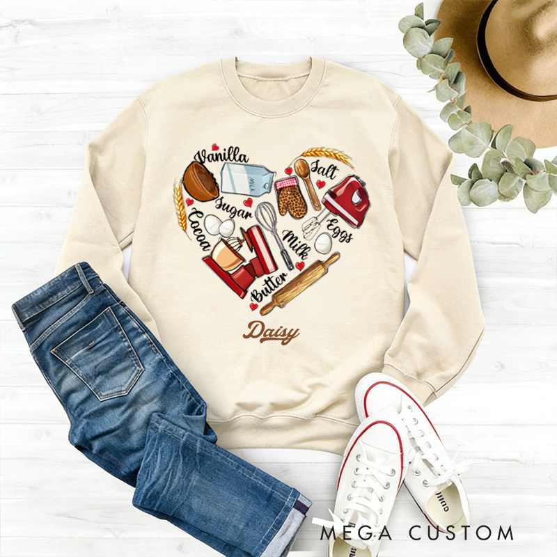 Personalized Bakery Heart Sweatshirt Baking Lover Sweatshirt Gift for Baking Lovers