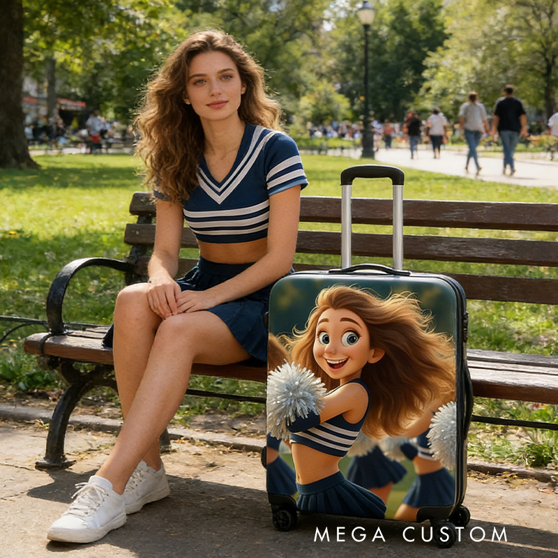 Personalized Pixar Cheerleader Luggage Cover with Custom Character Design for Cheerleader Enthusiasts 