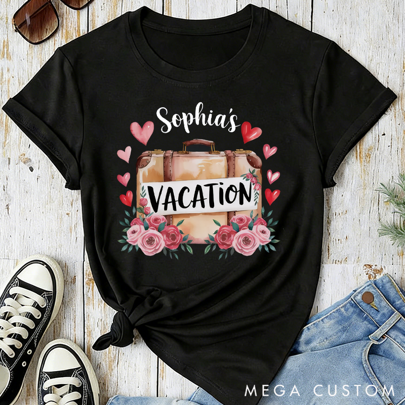 Personalized Vacation Heart Classic T-shirts Vintage Botanical Valentine's Day Crewneck Gift