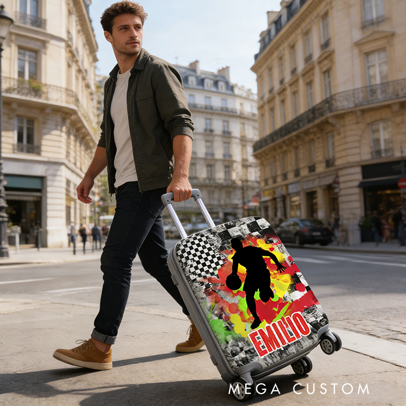 Personalized Basketball Luggage Cover with Bold Player Silhouette and Name for Basketball Enthusiasts