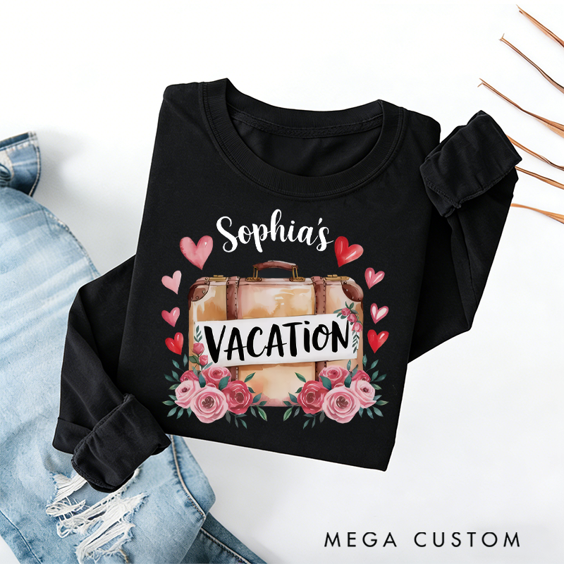 Personalized Vacation Heart Classic Sweatshirt Vintage Botanical Valentine's Day Crewneck Gift