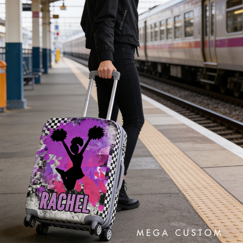 Personalized Cheerleader Girls Luggage Cover with Silhouette and Custom Name Cheerleader Gifts for Vacations or Trips  