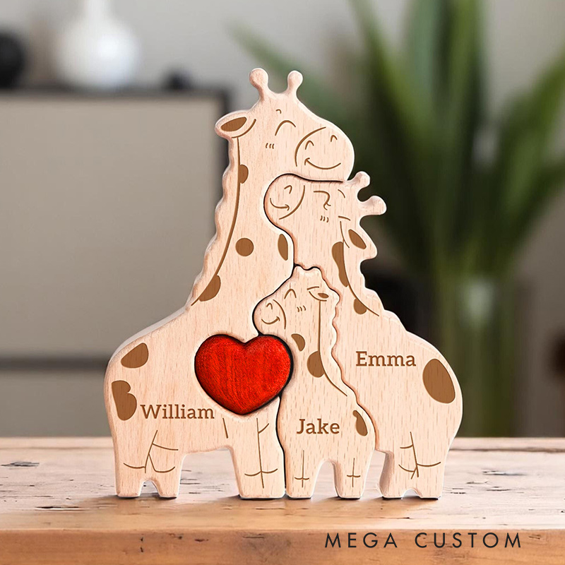 Personalized Wooden Giraffe Family Puzzle for Family Keepsake Gifts Gift for Family Mother's Day