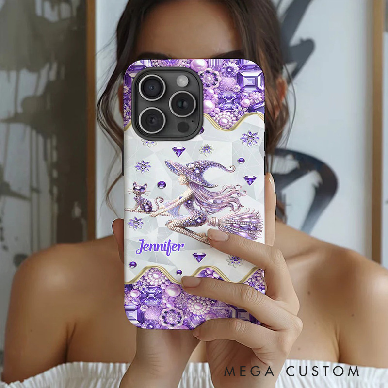 Personalized 2D Flat Witch And Broomstick Phone Case Magic Lover iPhone Case Witchcore Gift