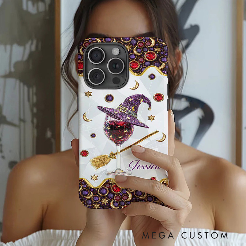 Personalized 2D Flat Wine Witch Phone Case Magic Lover iPhone Case Witchcore Gift