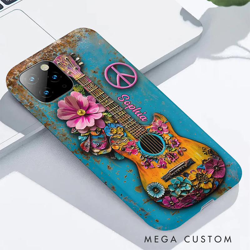 Personalized 2D Flat Guitar Hippie Soul Phone Case Music Lover iPhone Case Music Gift