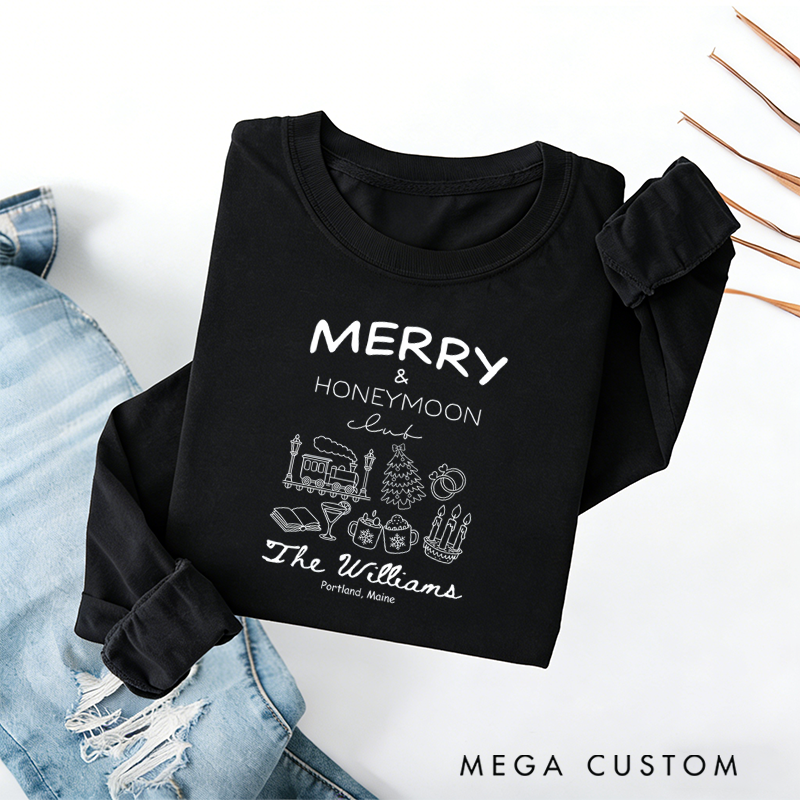 Personalized Merry and Honeymoon Club Classic T-shirts Travel Honeymoon Valentine's Day Crewneck Gift