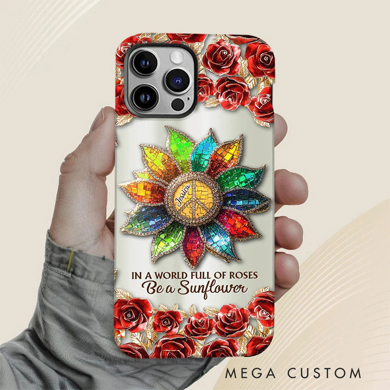 Personalized 2D Flat Sunflower Hippie Soul Phone Case Music Lover iPhone Case Music Gift