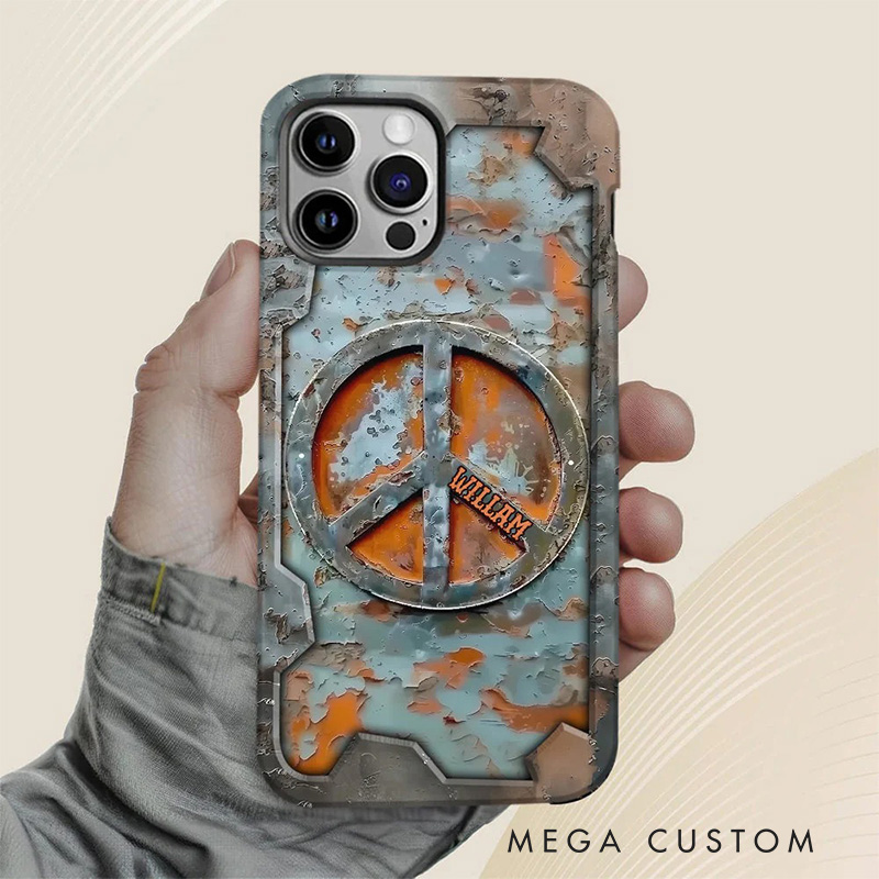 Personalized 2D Flat Metal Love Peace Hippie Phone Case Music Lover iPhone Case Music Gift