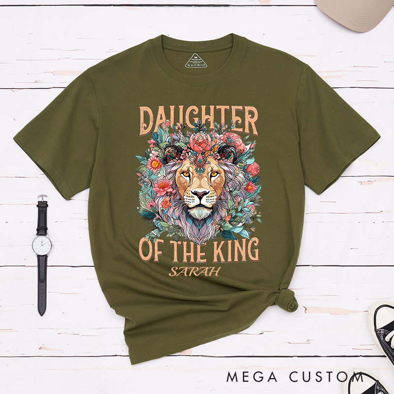 Personalized Flower Lion Cotton Bible Verse Classic T-Shirt with Custom Name Christians Gift Birthday Gift Christian Apparel Gift for Jesus Lover 