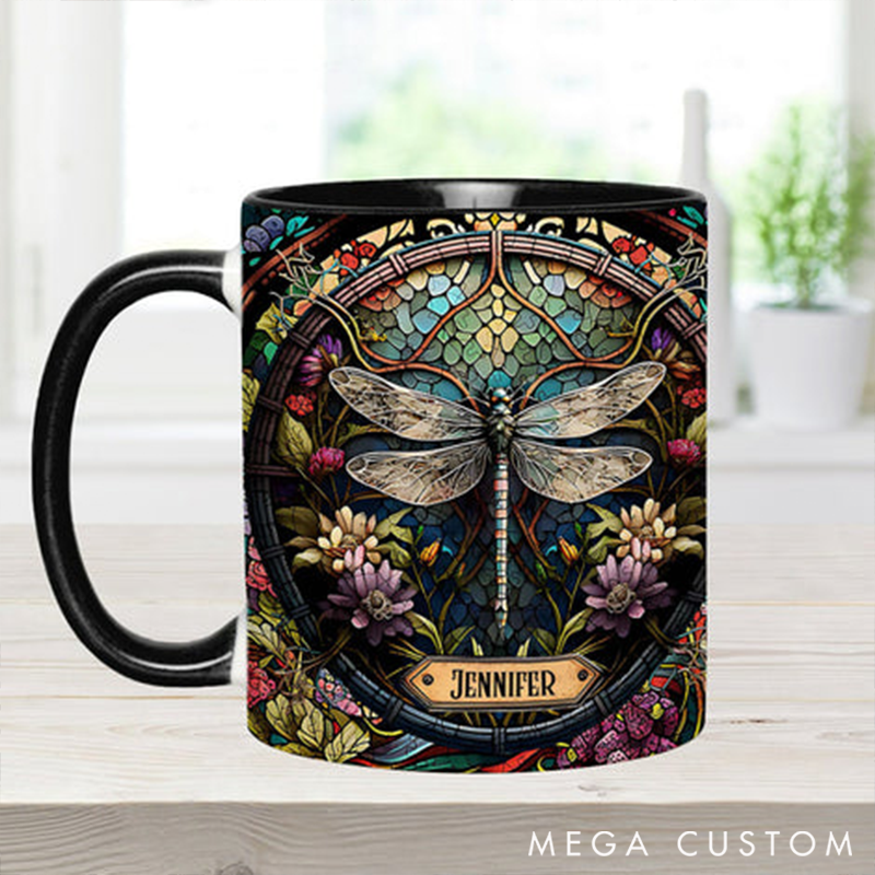 Personalized Beautiful Dragonfly Mug Adorned with 3D Tool Embellishments Custom Name Engraved Mug for Avid Garden Lovers