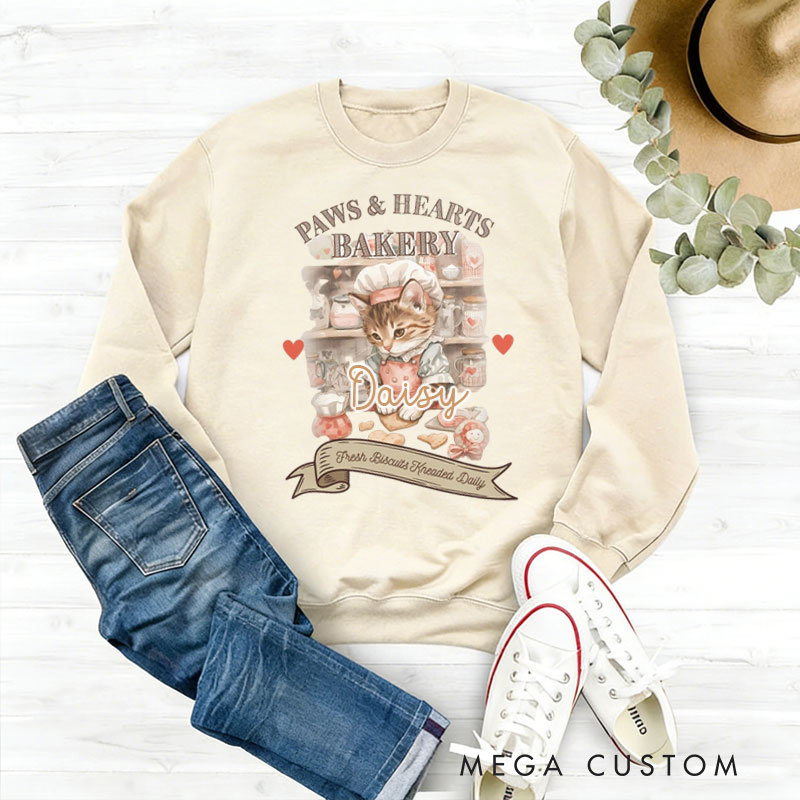 Personalized Valentine Cat Sweatshirt Bakery Funny Cat Sweatshirt Gift for Baking Lovers