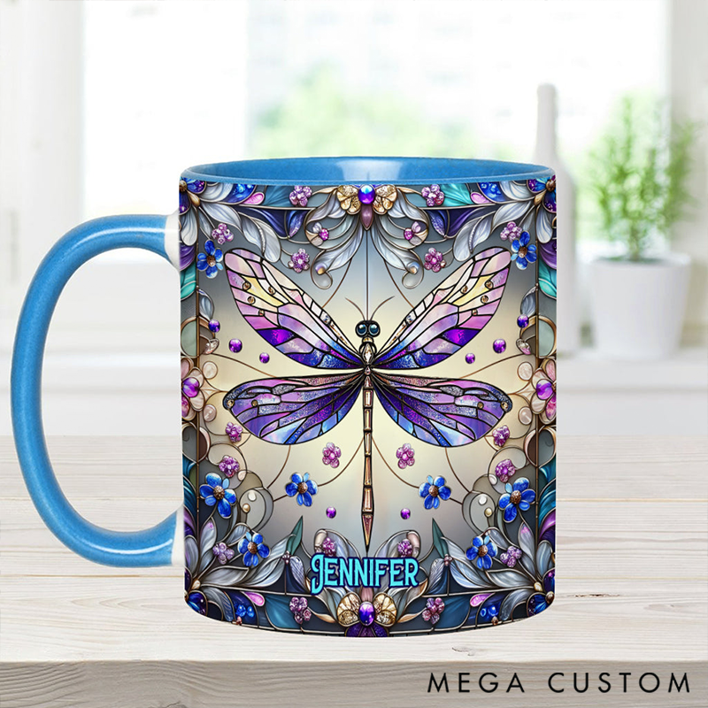 Personalized Purple Dragonfly Lady Mug Adorned with 3D Tool Embellishments Custom Name Engraved Mug for Avid Garden Lovers