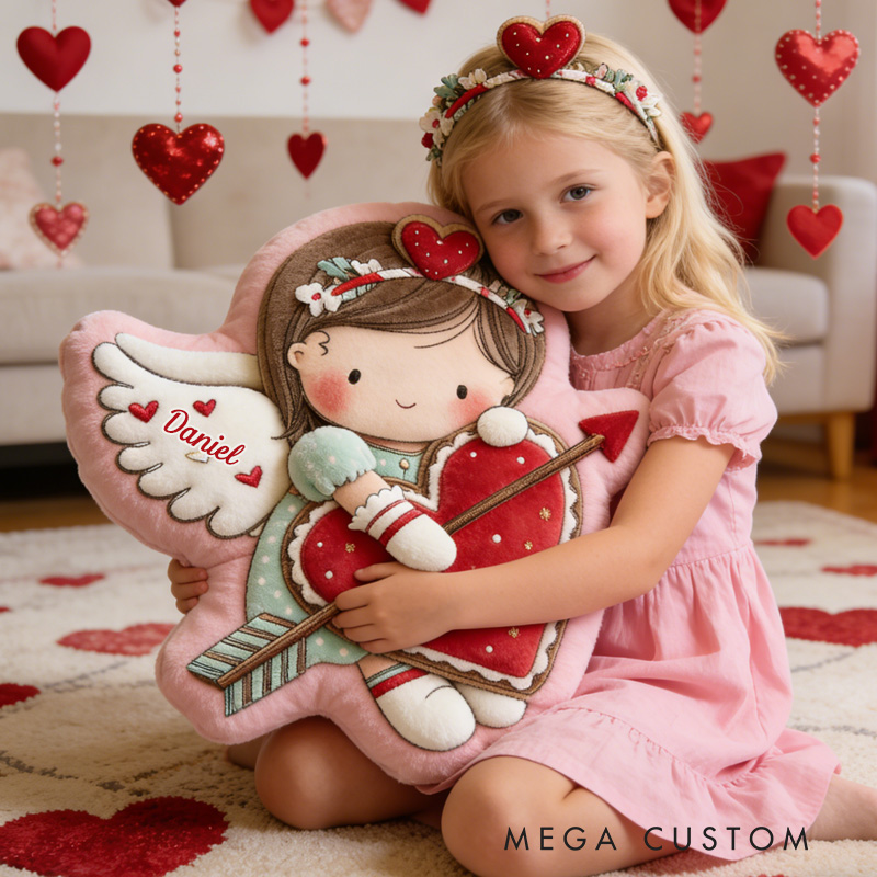 Personalized Cute Cookie Girl Throw Pillow Graphic 3D Print Girl with Red Heart Pillow with Name Valentine's Day Gift for Girl Boy Kids Pillow Baking Lover Gifts