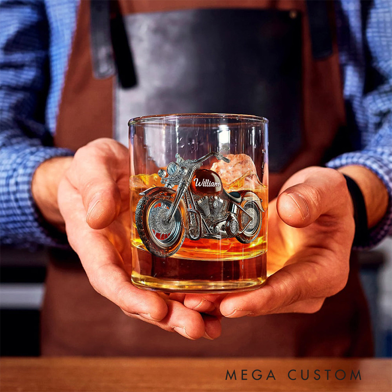 Personalized Biker Gifts Custom Name 3D Printed Motorcycle Whiskey Glass Engraved Drinkware for Motorbike Lovers