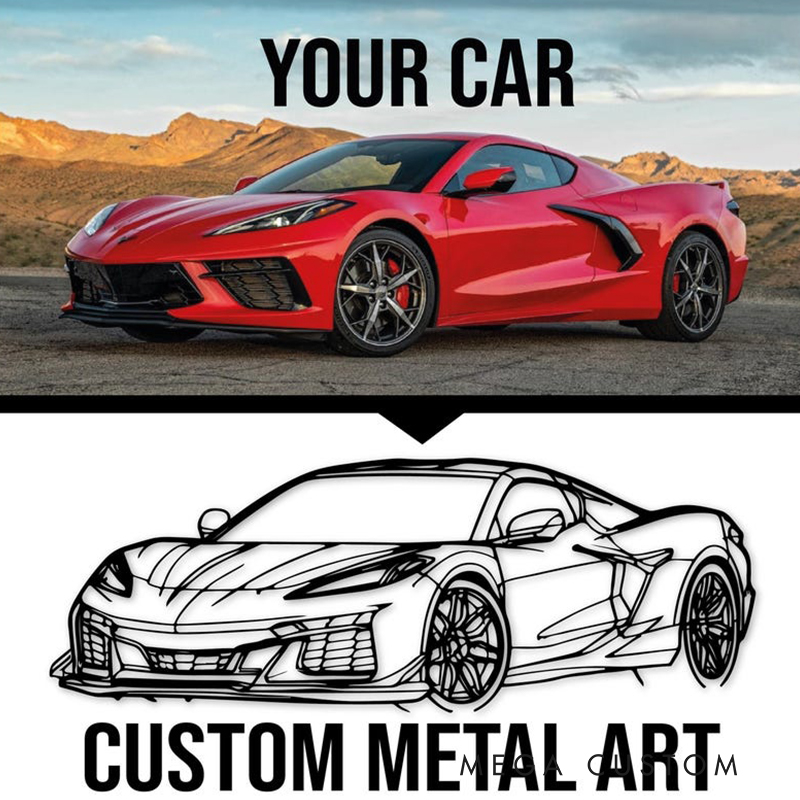 Personalized Car Gifts Custom Car Metal Wall Art Angle View Garage Sign Custom Vehicle Outline Decor for Car Lovers