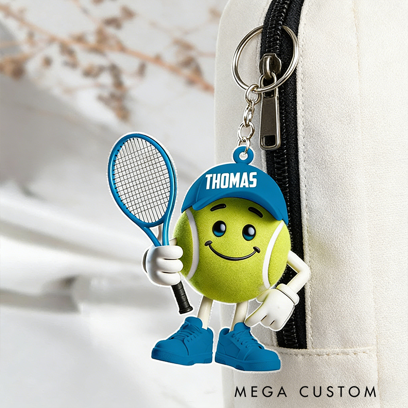 Personalized Tennis Ball Keychain with Custom Name and Design Options