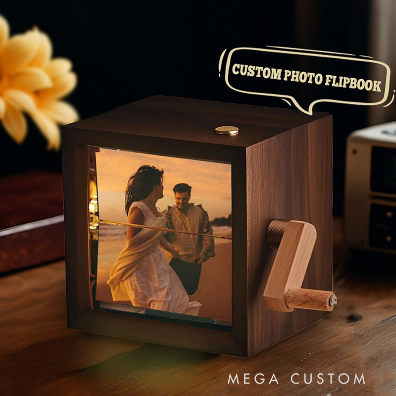 Personalized Photo Flipbook Animation Box Wooden Photo Book with Light Anniversary Birthday Wedding Gift for Mom Unique Gift for Couple Home Decor