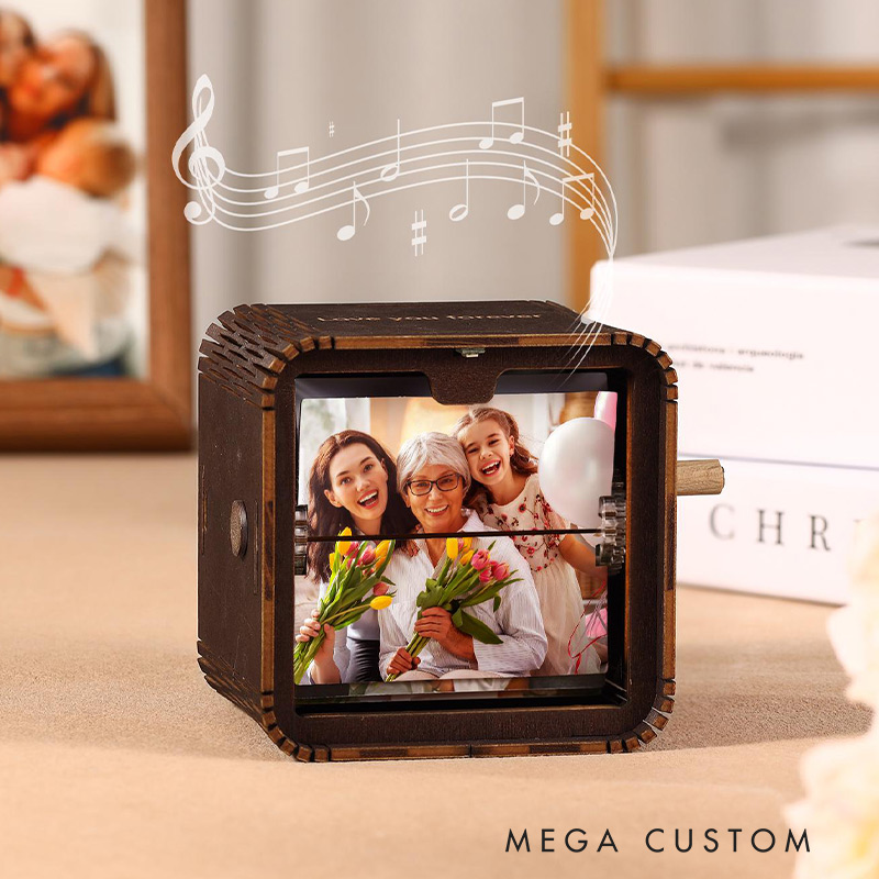 Personalized Photo Flipbook Animation Music Box Custom Crank Photobox Picture Box Custom wooden Photo Book with Light Custom Photo Flipbook Frame
