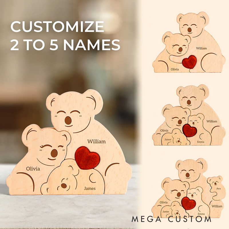 Personalized Wooden Family Puzzle Koala Family Puzzle Custom Name Wooden Keepsake Family Gift