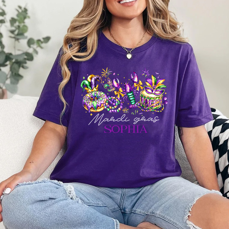 Personalized Retro Mardi Gras Classic T-shirts Mardi Gras Donut Shirt with Name Louisiana Tee Gift for Women Her Baking Lover