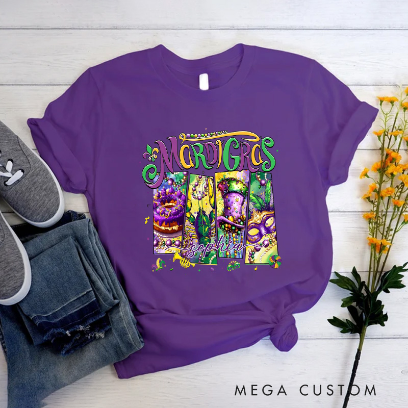 Personalized Mardi Gras Donut Sublimation Classic T-shirts King Cake Tshirt with Name Louisiana Shirt Carnival Coquette Tee for Baker Baking Lover