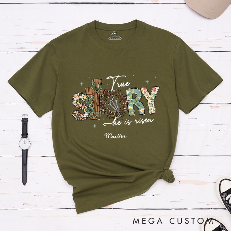 Personalized True Story he is Risen Classic T-Shirt with Custom Name Retro Vintage Shirt Religious Gift Christian Easter Gift for her