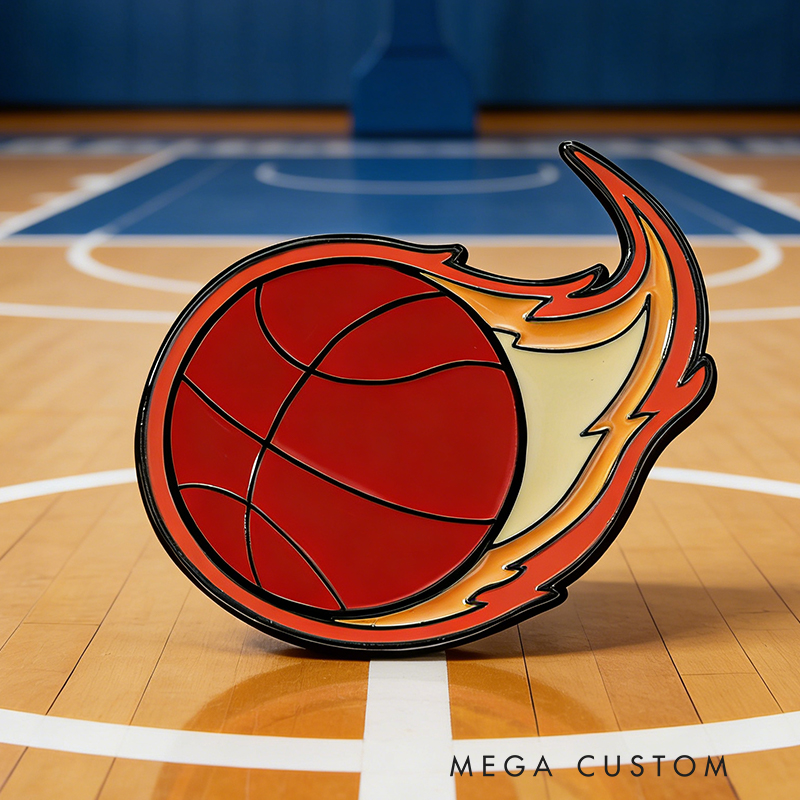 Personalized Sports Ball Pins with Fiery Design for Sports Lovers