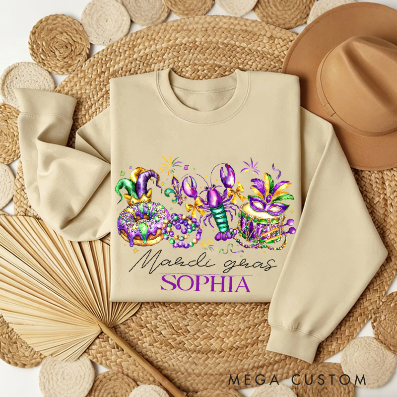 Personalized Mardi Gras Donut Sweatshirt with Name Retro King Cake Shirt Louisiana Tee Gift for Baking Lover Him Her