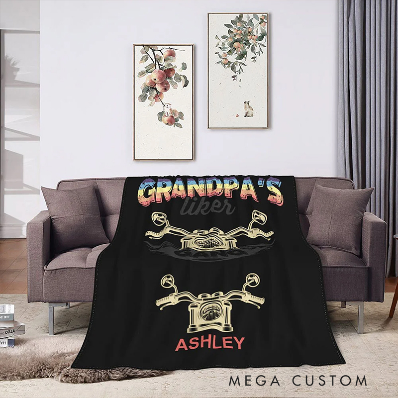 Personalized Biker Gifts Custom Motorcycle Gang Fleece Blanket with Kids Names Fathers Day Gift for Dad Family Motorcycle Lovers