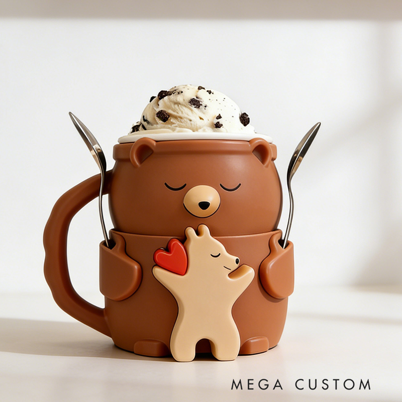 Personalized Adorable Bear Ice Cream Cozy Pint Holder 3D Printed with Spoon Slots & Snack Drawer for Mom Kids
